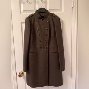 Classic pea coat in dark green wool blend by Banana Republic.